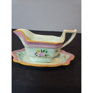Adams Calyx Ware 2087 Lowestoft  Hand Painted Gravy Boat Underplate England